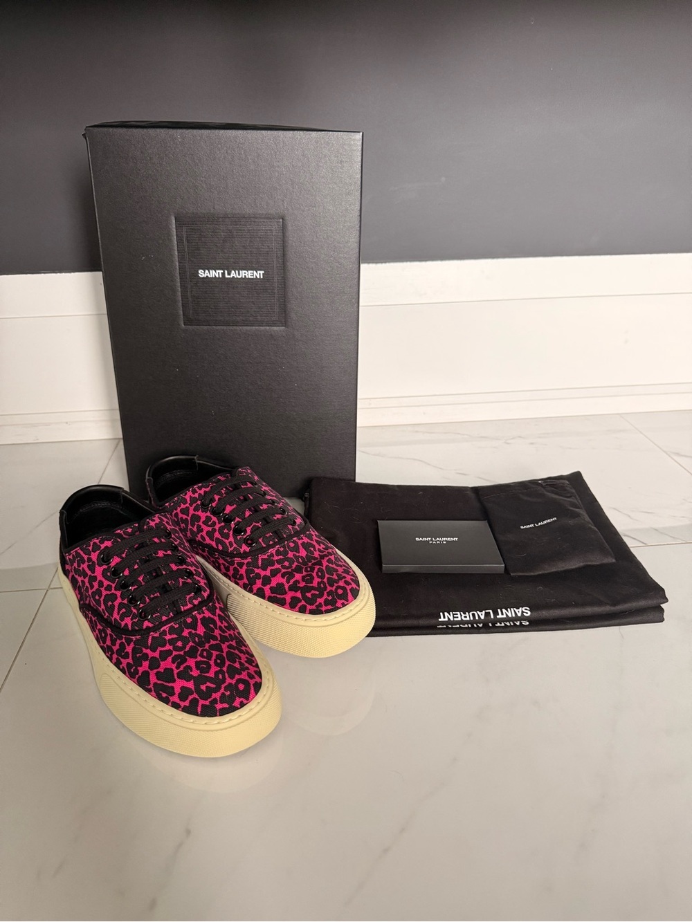SAINT LAURENT Pink Leopard Venice Sneakers - Size 36/6